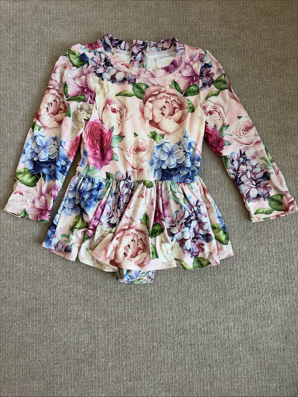 Posh Peanut Girls Sz 8 Pink Floral Dress Long Sleeve One Piece Swimsuit